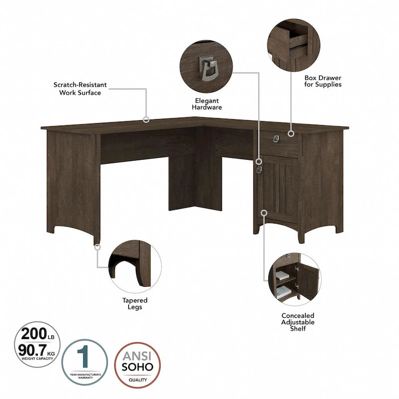 Bush Furniture Salinas 60W L Shaped Desk with Drawers and Storage