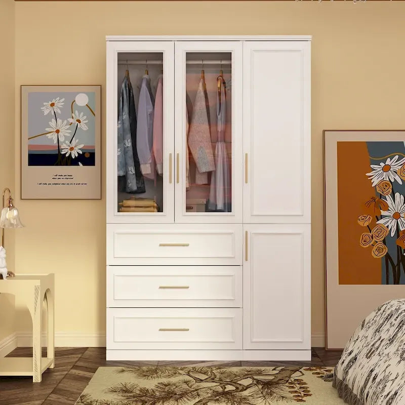 74.8H Large Modular Wardrobe Cloest Armoire Cabinet Glass Door