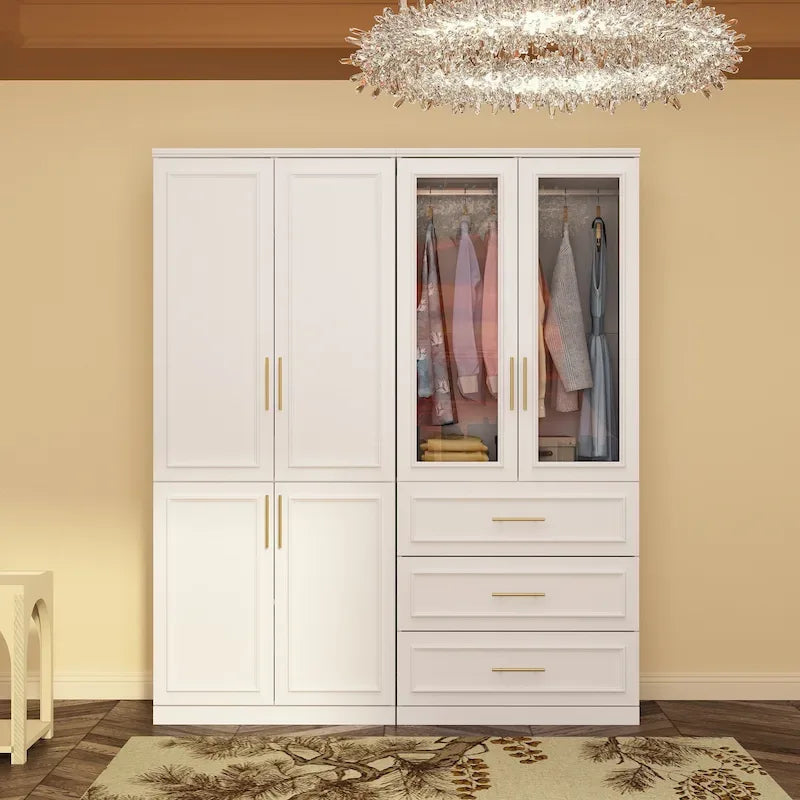 74.8H Large Modular Wardrobe Cloest Armoire Cabinet Glass Door