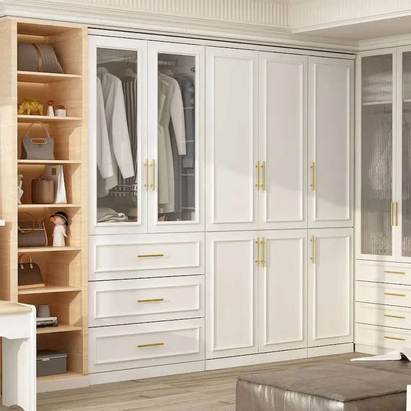 74.8H Large Modular Wardrobe Cloest Armoire Cabinet Glass Door