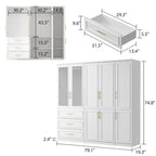 74.8H Large Modular Wardrobe Cloest Armoire Cabinet Glass Door