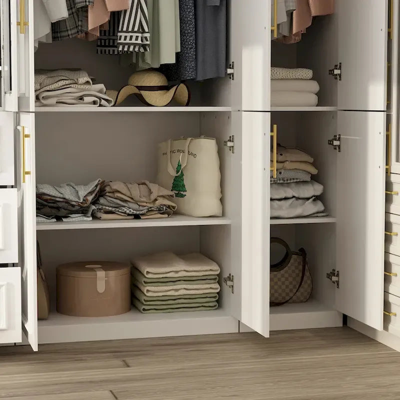 74.8H Large Modular Wardrobe Cloest Armoire Cabinet Glass Door