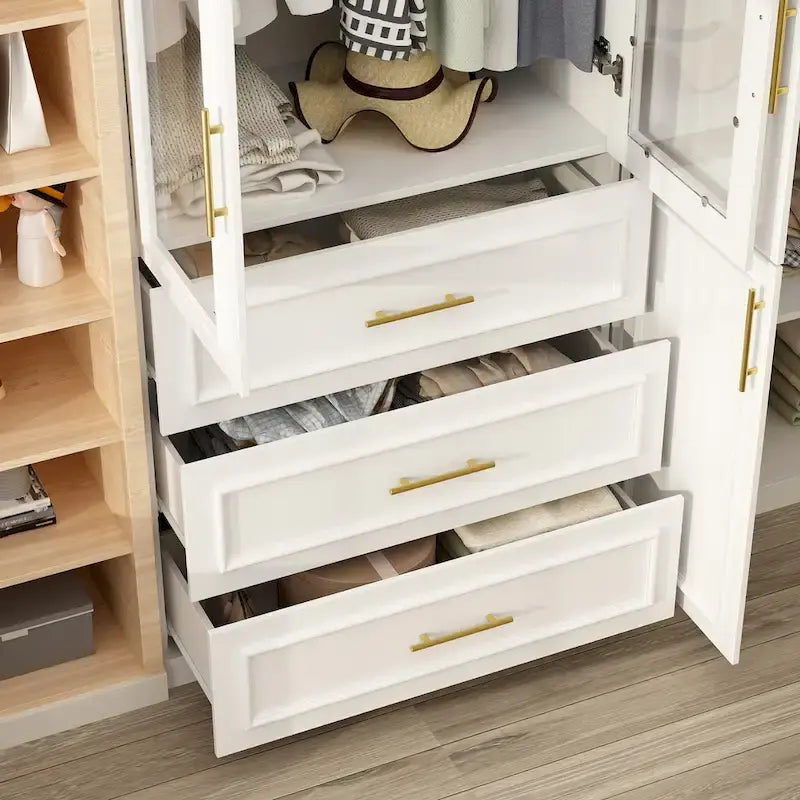74.8H Large Modular Wardrobe Cloest Armoire Cabinet Glass Door