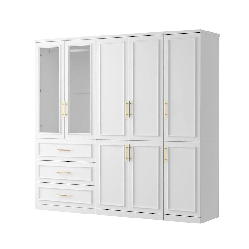 74.8H Large Modular Wardrobe Cloest Armoire Cabinet Glass Door