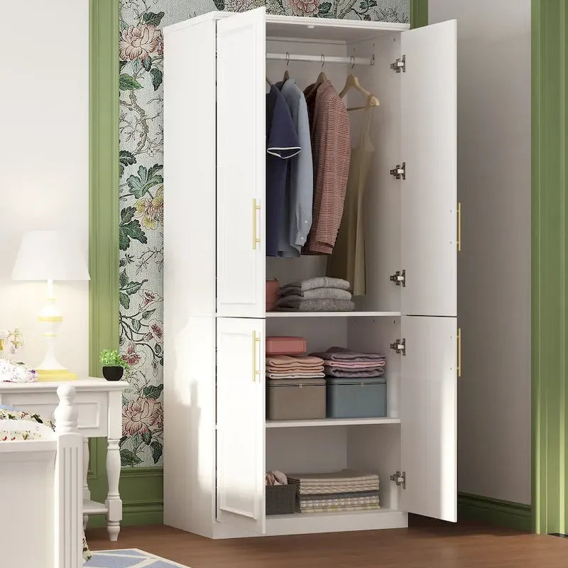 74.8H Large Modular Wardrobe Cloest Armoire Cabinet Glass Door