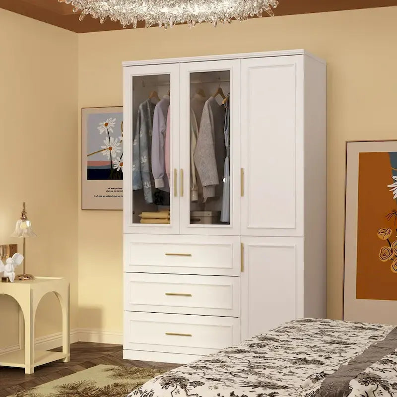 74.8H Large Modular Wardrobe Cloest Armoire Cabinet Glass Door