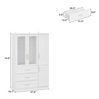 74.8H Large Modular Wardrobe Cloest Armoire Cabinet Glass Door