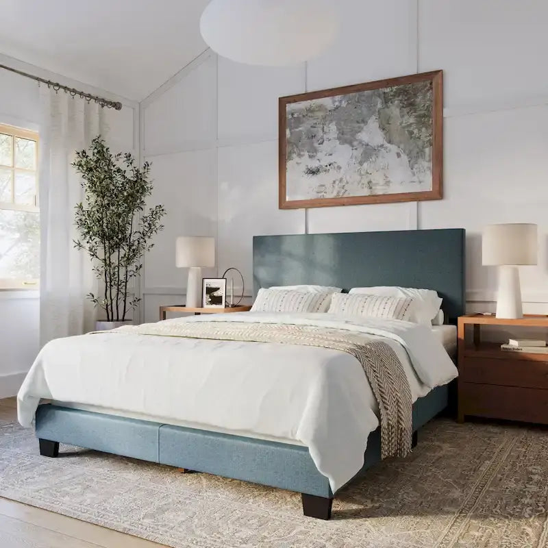 Nova Upholstered Modern Queen Bed, Box Spring Required