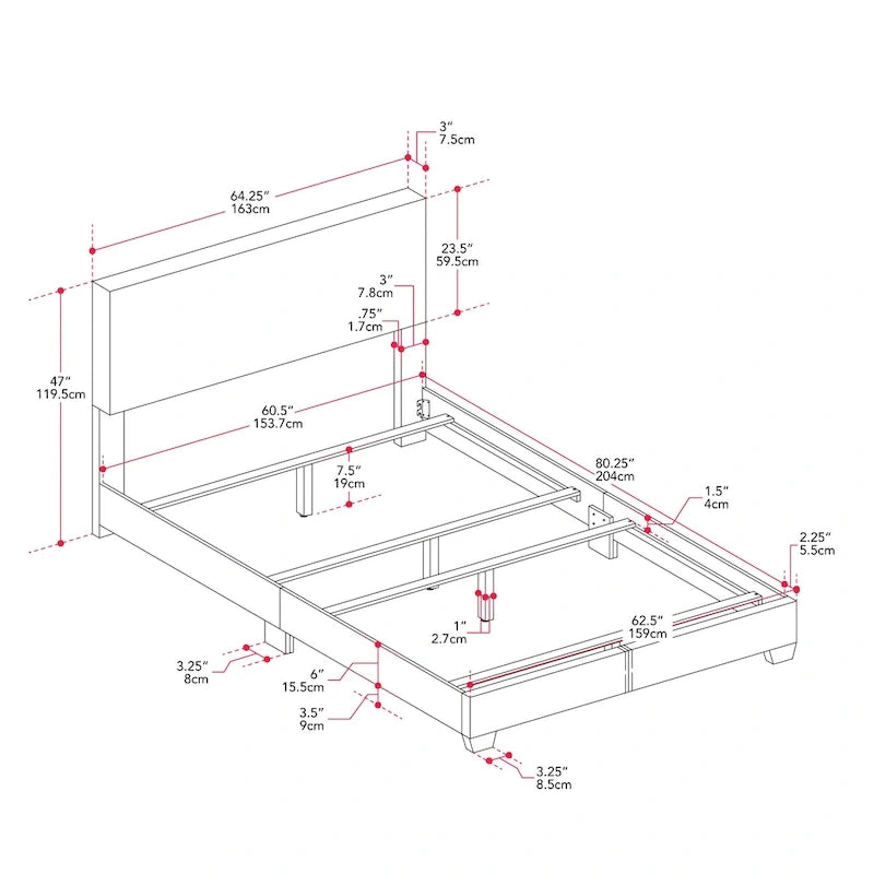 Nova Upholstered Modern Queen Bed, Box Spring Required