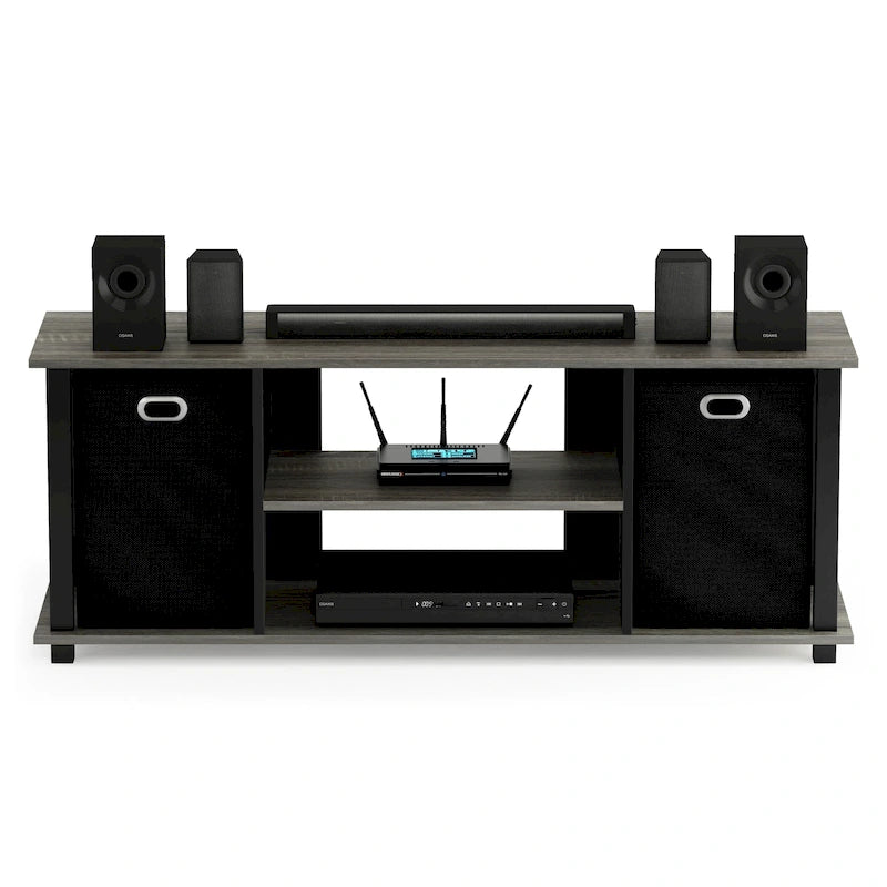 Porch & Den Tompkins Black MDF Entertainment Center with Storage Bins
