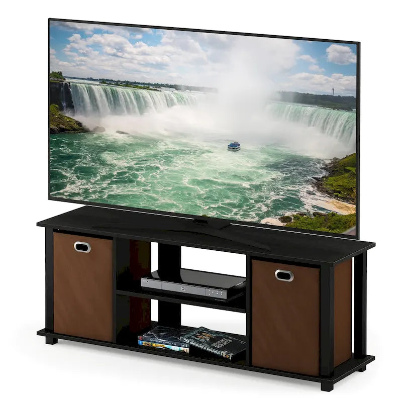Porch & Den Tompkins Black MDF Entertainment Center with Storage Bins