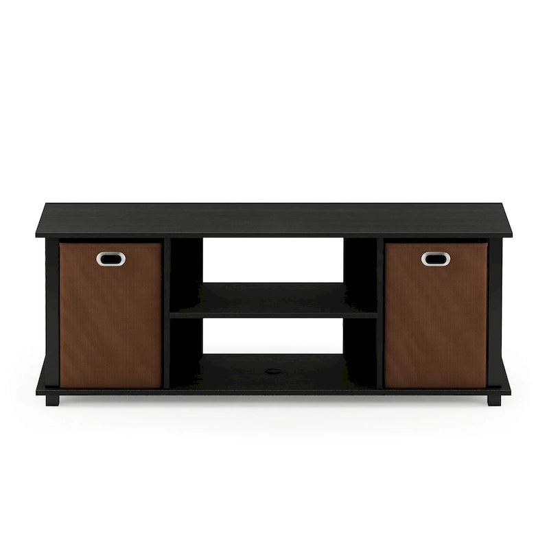 Porch & Den Tompkins Black MDF Entertainment Center with Storage Bins