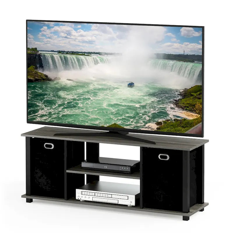 Porch & Den Tompkins Black MDF Entertainment Center with Storage Bins