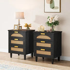 20-Inch Night Stand, 3-Drawer Wood Bedside Table Storage Cabinet for Bedroom, Green