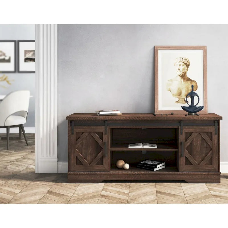 Farmhouse Barndoor TV Stand Entertainment Center for TVs up to 70-inch