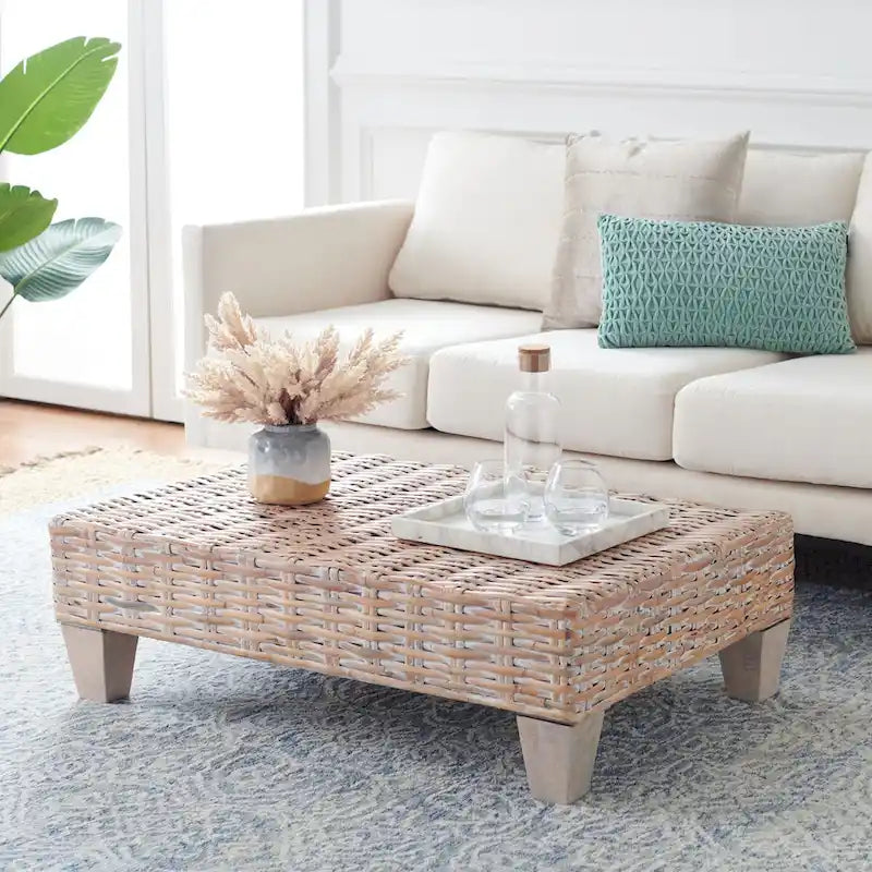 SAFAVIEH Caron Washed Natural Wicker Bench - 41 W x 28 D x 12 H - 41Wx28Dx12H
