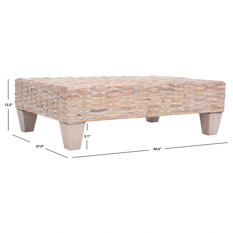SAFAVIEH Caron Washed Natural Wicker Bench - 41 W x 28 D x 12 H - 41Wx28Dx12H