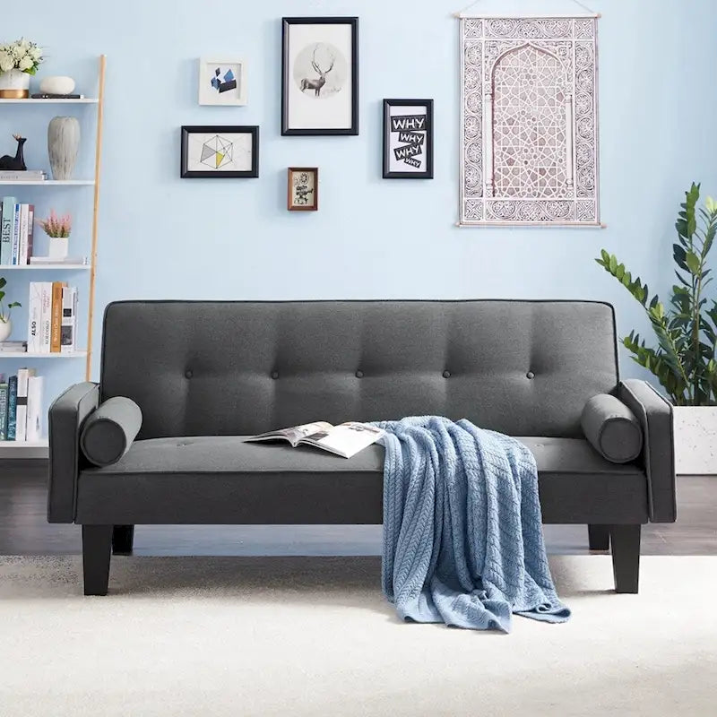 Living room sofa convertible into sofa bed includes two pillows