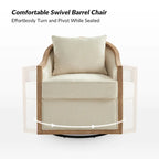 Oswald Jess Farmhouse Solid Wood Edging Swivel Barrel Chair with Toss Pillows by HULALA HOME