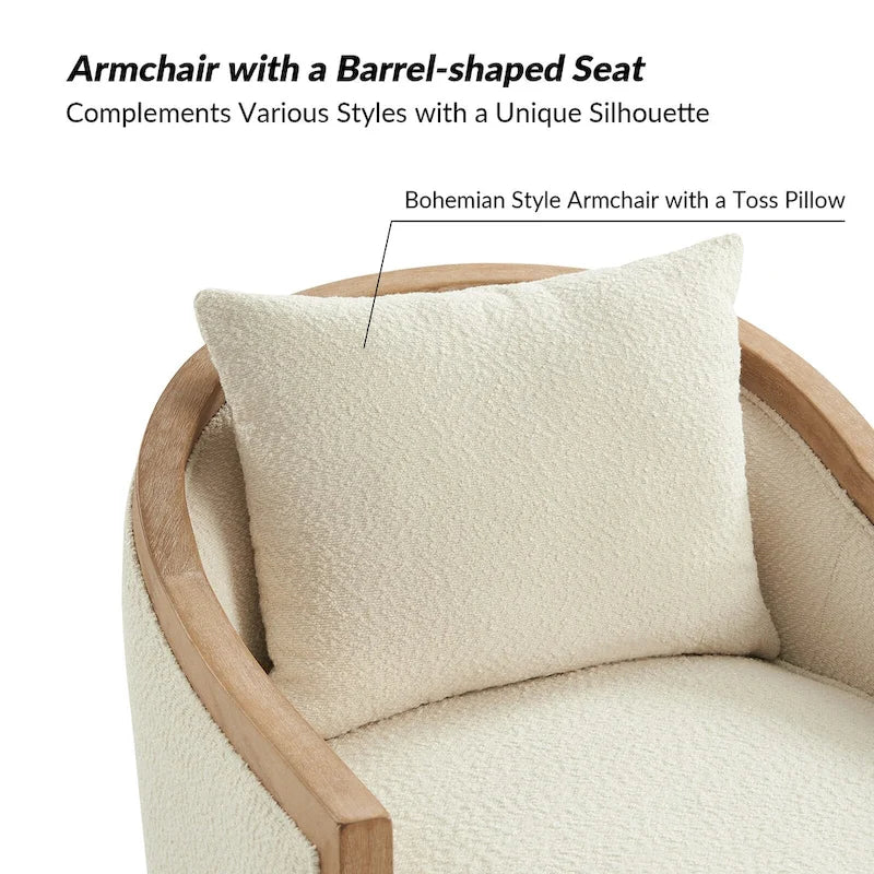 Oswald Jess Farmhouse Solid Wood Edging Swivel Barrel Chair with Toss Pillows by HULALA HOME