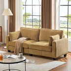 Beige / Yellow / Dark Grey / Dark Blue Corduroy 3-Seater Sofa with Wood Legs