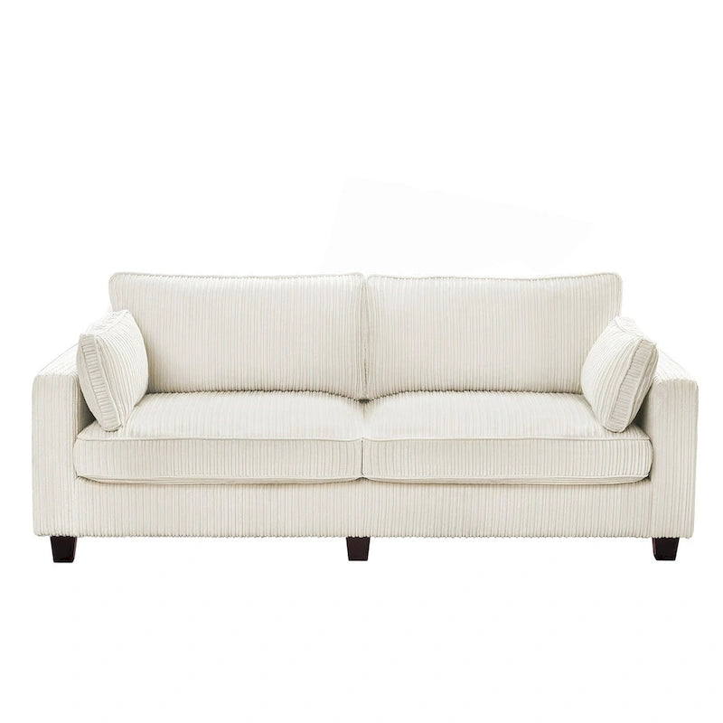 Beige / Yellow / Dark Grey / Dark Blue Corduroy 3-Seater Sofa with Wood Legs