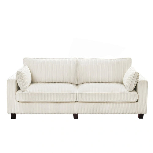 Beige / Yellow / Dark Grey / Dark Blue Corduroy 3-Seater Sofa with Wood Legs