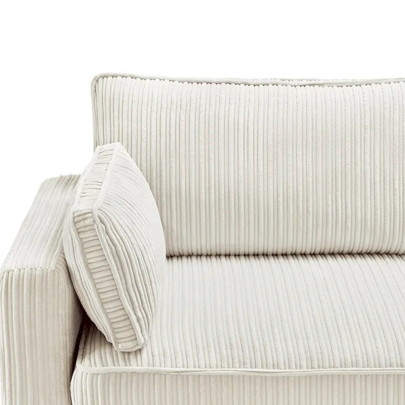 Beige / Yellow / Dark Grey / Dark Blue Corduroy 3-Seater Sofa with Wood Legs