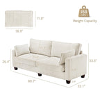 Beige / Yellow / Dark Grey / Dark Blue Corduroy 3-Seater Sofa with Wood Legs