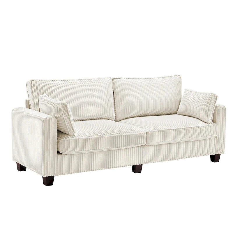 Beige / Yellow / Dark Grey / Dark Blue Corduroy 3-Seater Sofa with Wood Legs