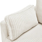 Beige / Yellow / Dark Grey / Dark Blue Corduroy 3-Seater Sofa with Wood Legs