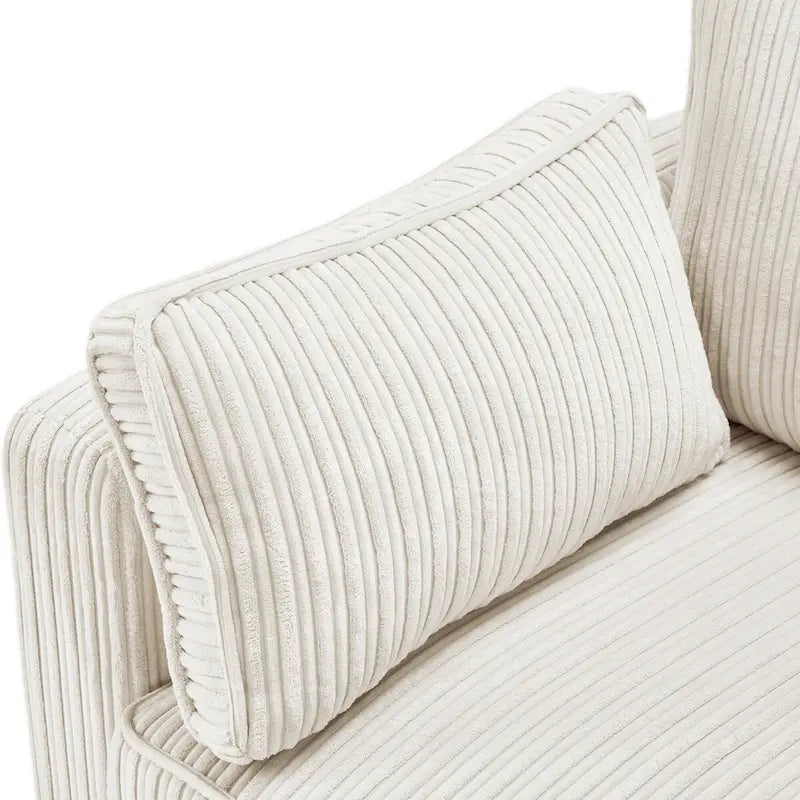 Beige / Yellow / Dark Grey / Dark Blue Corduroy 3-Seater Sofa with Wood Legs