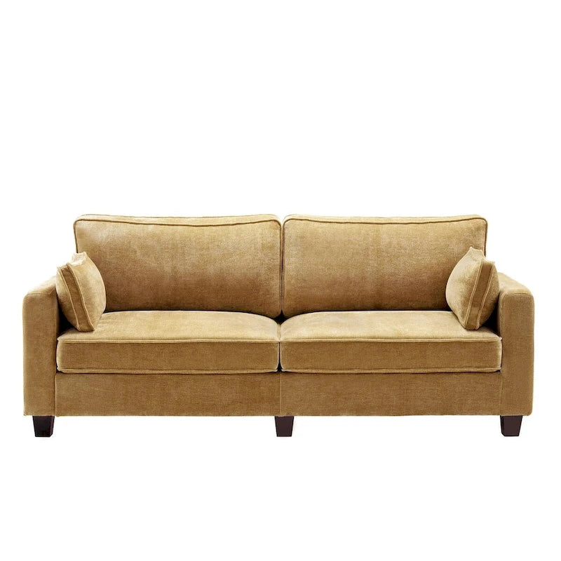 Beige / Yellow / Dark Grey / Dark Blue Corduroy 3-Seater Sofa with Wood Legs