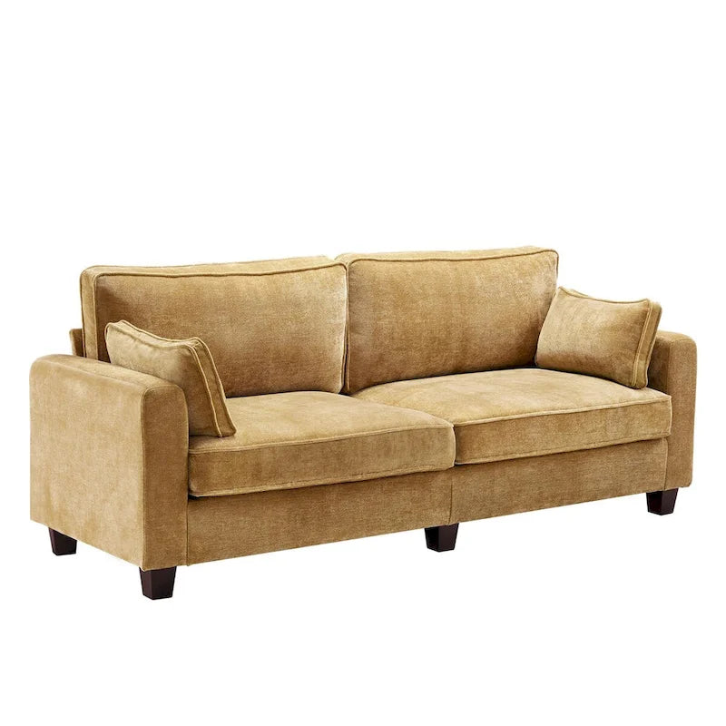 Beige / Yellow / Dark Grey / Dark Blue Corduroy 3-Seater Sofa with Wood Legs