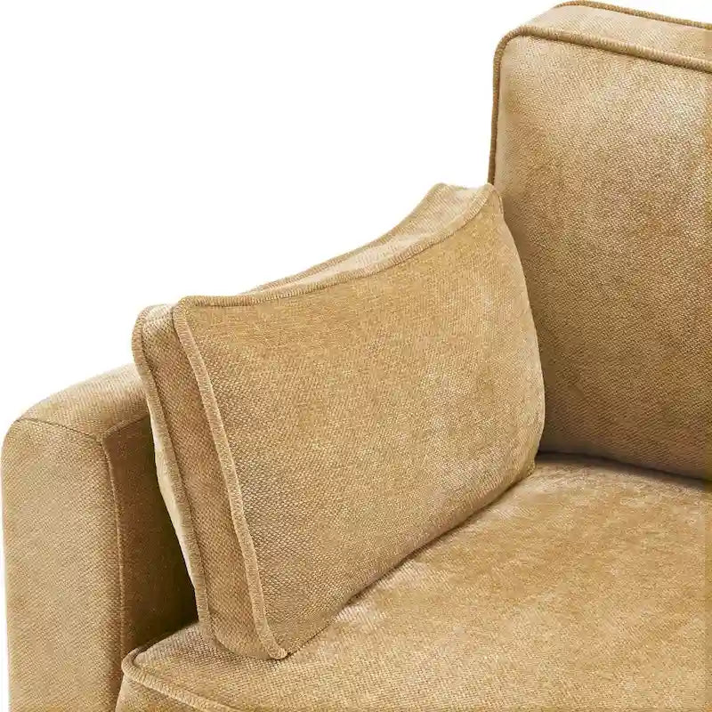 Beige / Yellow / Dark Grey / Dark Blue Corduroy 3-Seater Sofa with Wood Legs