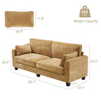 Beige / Yellow / Dark Grey / Dark Blue Corduroy 3-Seater Sofa with Wood Legs