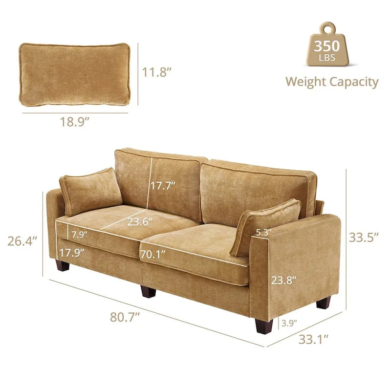 Beige / Yellow / Dark Grey / Dark Blue Corduroy 3-Seater Sofa with Wood Legs