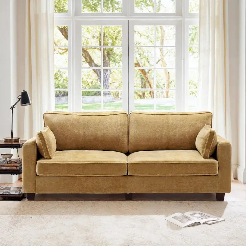 Beige / Yellow / Dark Grey / Dark Blue Corduroy 3-Seater Sofa with Wood Legs
