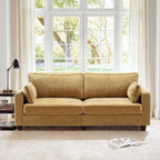 Beige / Yellow / Dark Grey / Dark Blue Corduroy 3-Seater Sofa with Wood Legs