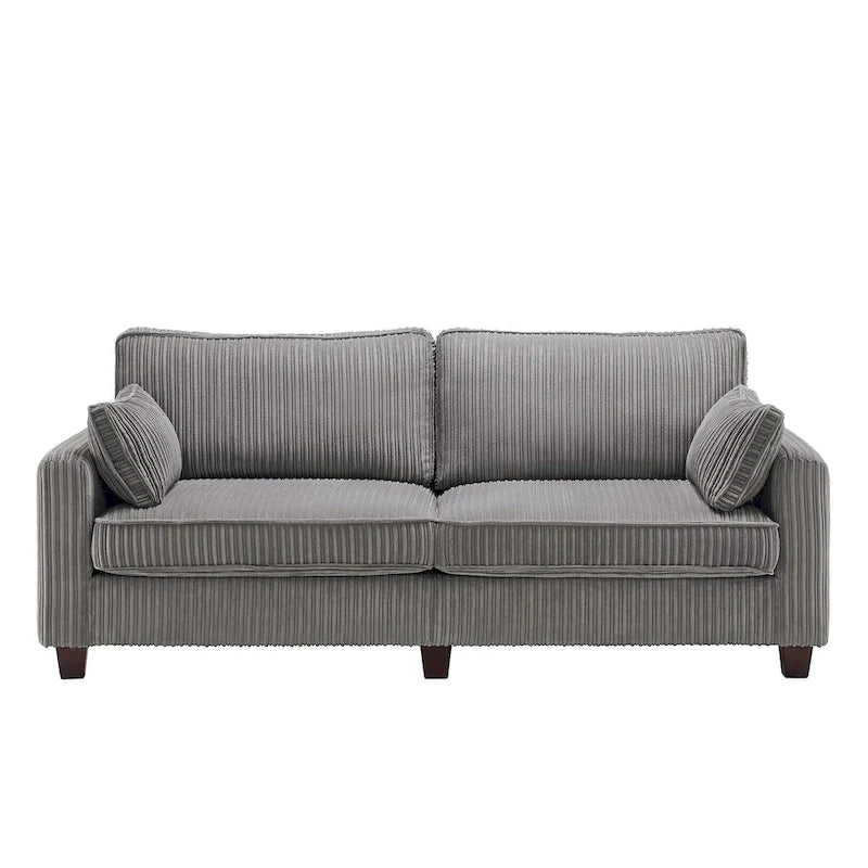 Beige / Yellow / Dark Grey / Dark Blue Corduroy 3-Seater Sofa with Wood Legs