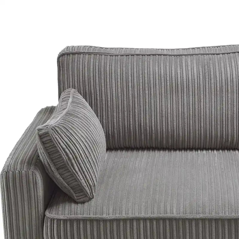 Beige / Yellow / Dark Grey / Dark Blue Corduroy 3-Seater Sofa with Wood Legs