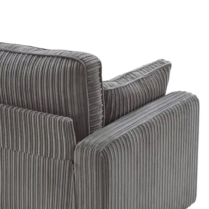 Beige / Yellow / Dark Grey / Dark Blue Corduroy 3-Seater Sofa with Wood Legs