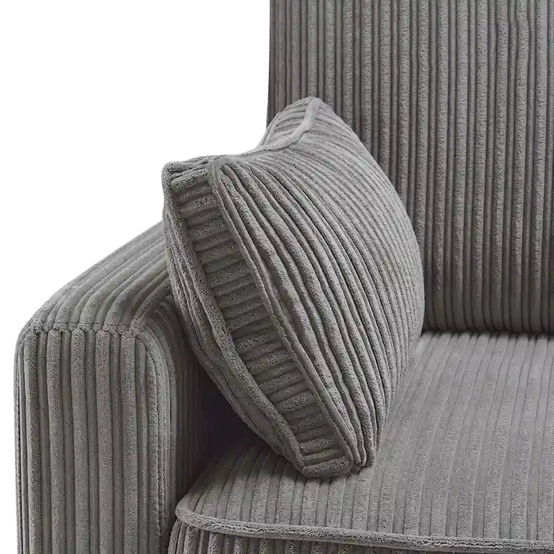 Beige / Yellow / Dark Grey / Dark Blue Corduroy 3-Seater Sofa with Wood Legs