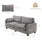 Beige / Yellow / Dark Grey / Dark Blue Corduroy 3-Seater Sofa with Wood Legs