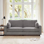 Beige / Yellow / Dark Grey / Dark Blue Corduroy 3-Seater Sofa with Wood Legs