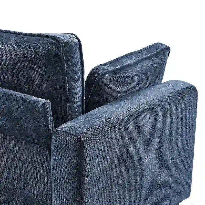 Beige / Yellow / Dark Grey / Dark Blue Corduroy 3-Seater Sofa with Wood Legs