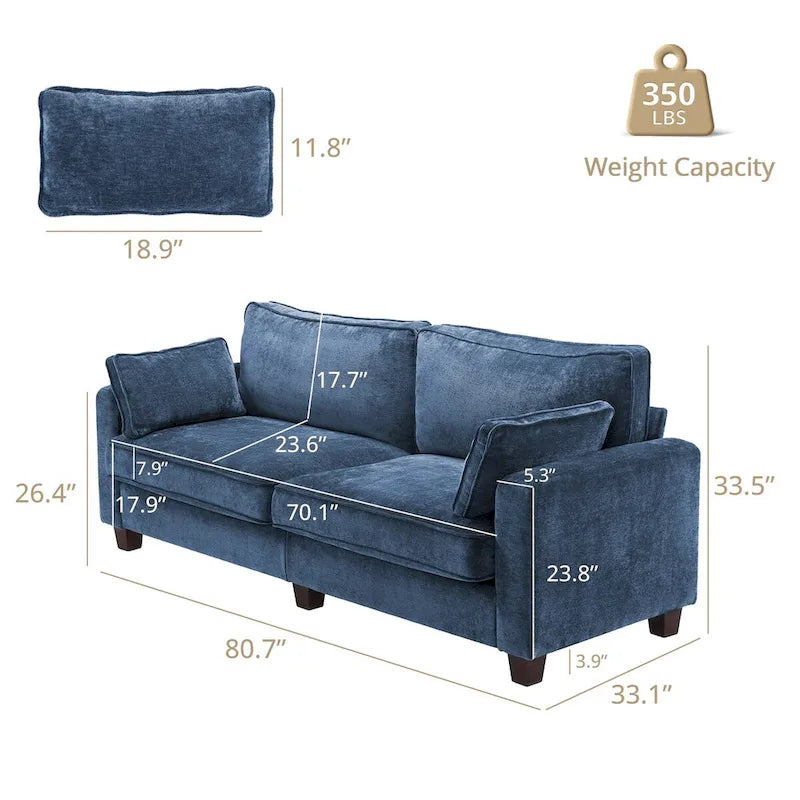 Beige / Yellow / Dark Grey / Dark Blue Corduroy 3-Seater Sofa with Wood Legs