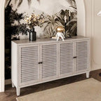 60-in Farmhouse Natural Wood Wash 4 Shutter Door Wooden Sideboard Buffet Server Accent Storage Cabinet
