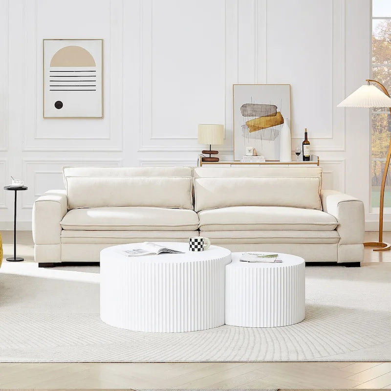 104 in Mid-Century Modern Fabric Sofa, Upholstered Sofa Couch with 2 Pillows, Solid Wood Legs