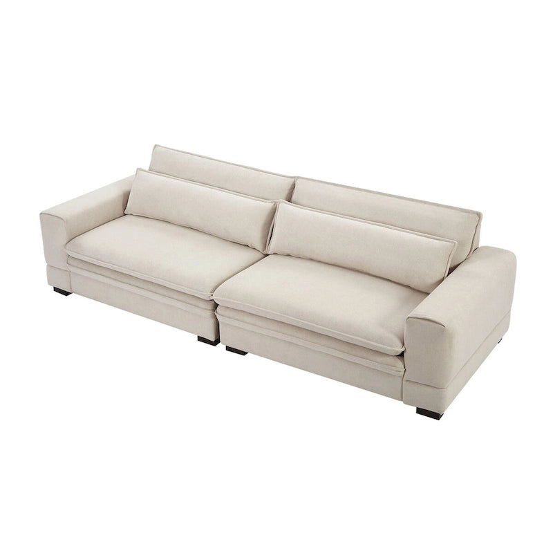 104 in Mid-Century Modern Fabric Sofa, Upholstered Sofa Couch with 2 Pillows, Solid Wood Legs